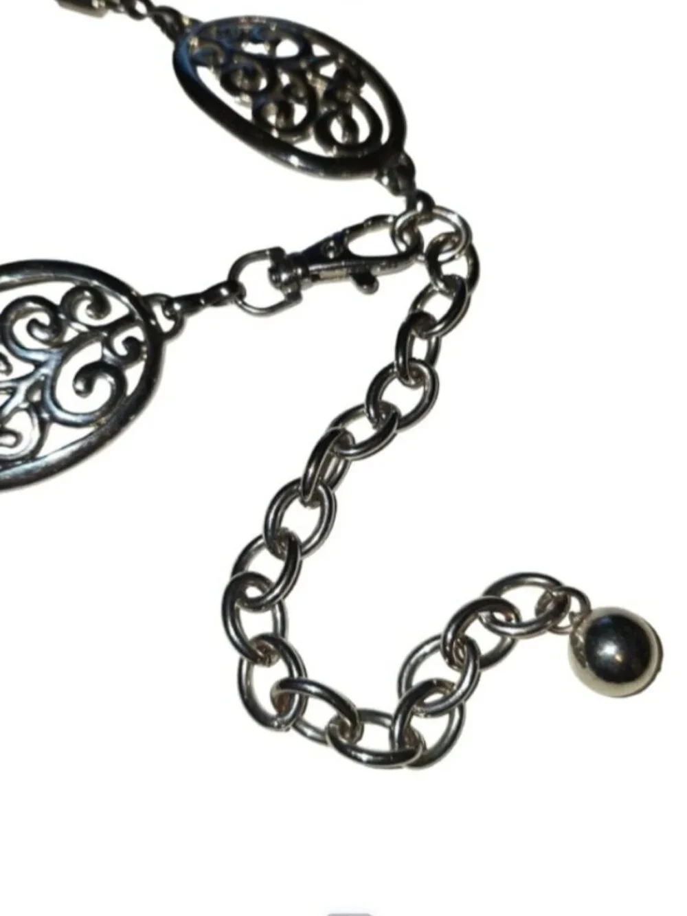 Women's Black Braided Chain Silver Filigree Medallion Boho Adjustable Belt, 31-3